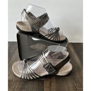 Vionic Talulah Women's Sz 7 Pewter Leather Strappy Comfort Sandals Orthotic